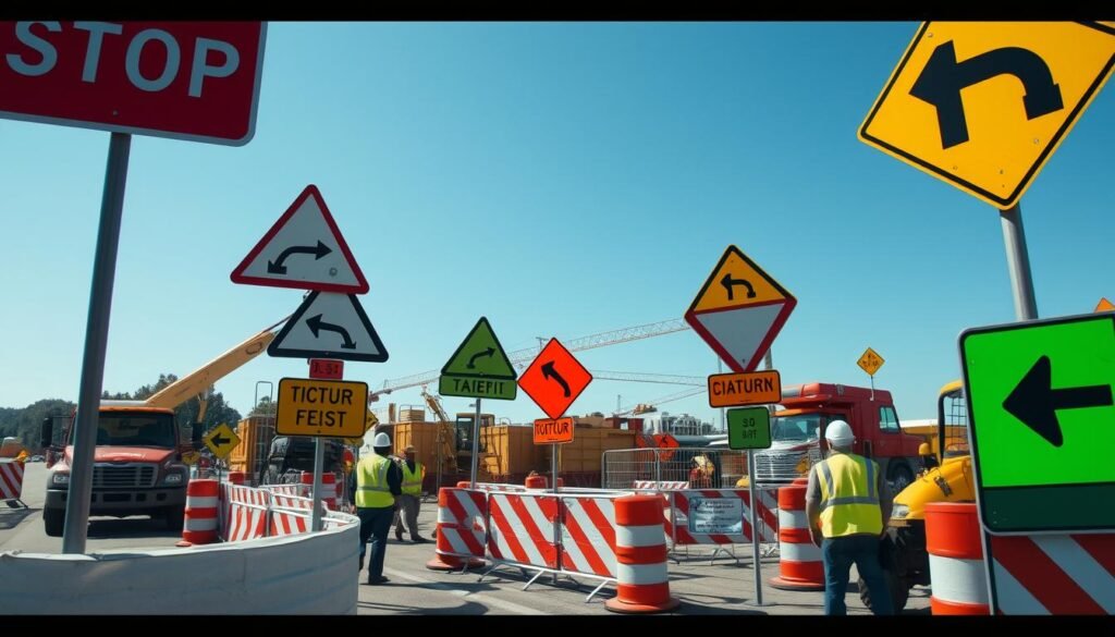 sinalização em canteiros de obras